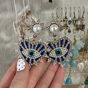 Boutique Blue and Silver Eye Design Earrings